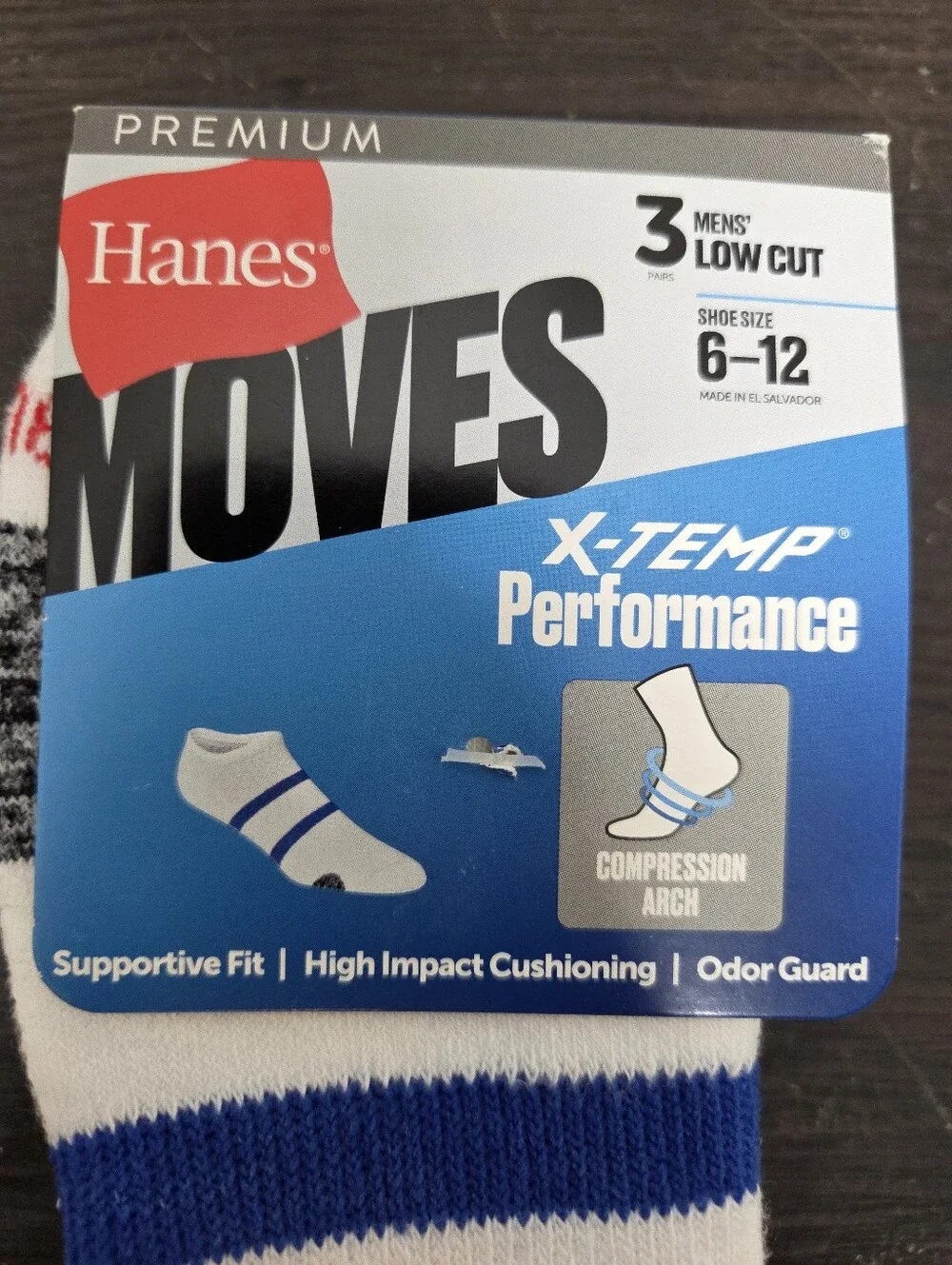 Hanes Premiun White & Blue Low-Cut Athletic Socks - 3 Pack Nwt